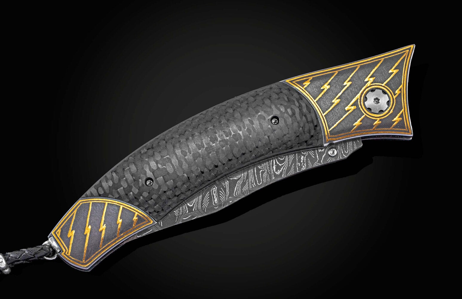 William Henry Folding knife with 24K gold Koftgari and carbon fiber B21 LIGHTNING