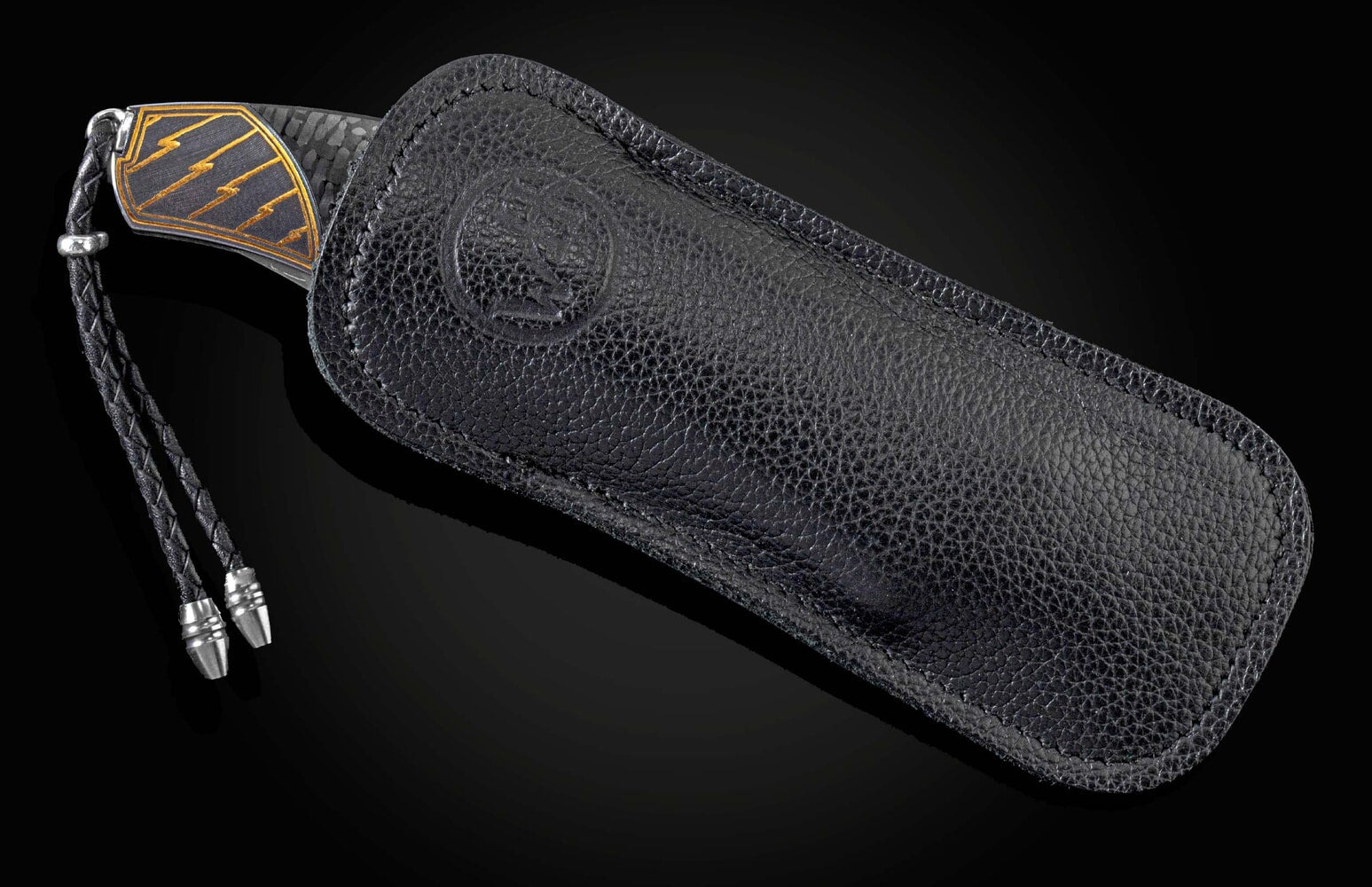 William Henry Folding knife with 24K gold Koftgari and carbon fiber B21 LIGHTNING