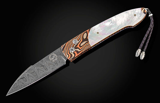 William Henry Automatic opening folding knife with mokume gane, mother of pearl and damascus B22 DUNE