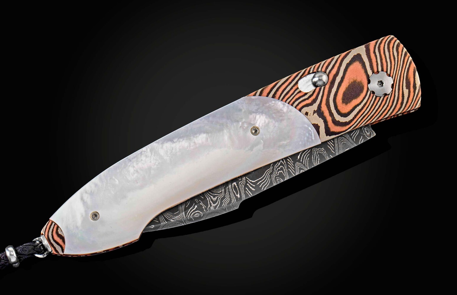 William Henry Automatic opening folding knife with mokume gane, mother of pearl and damascus B22 DUNE