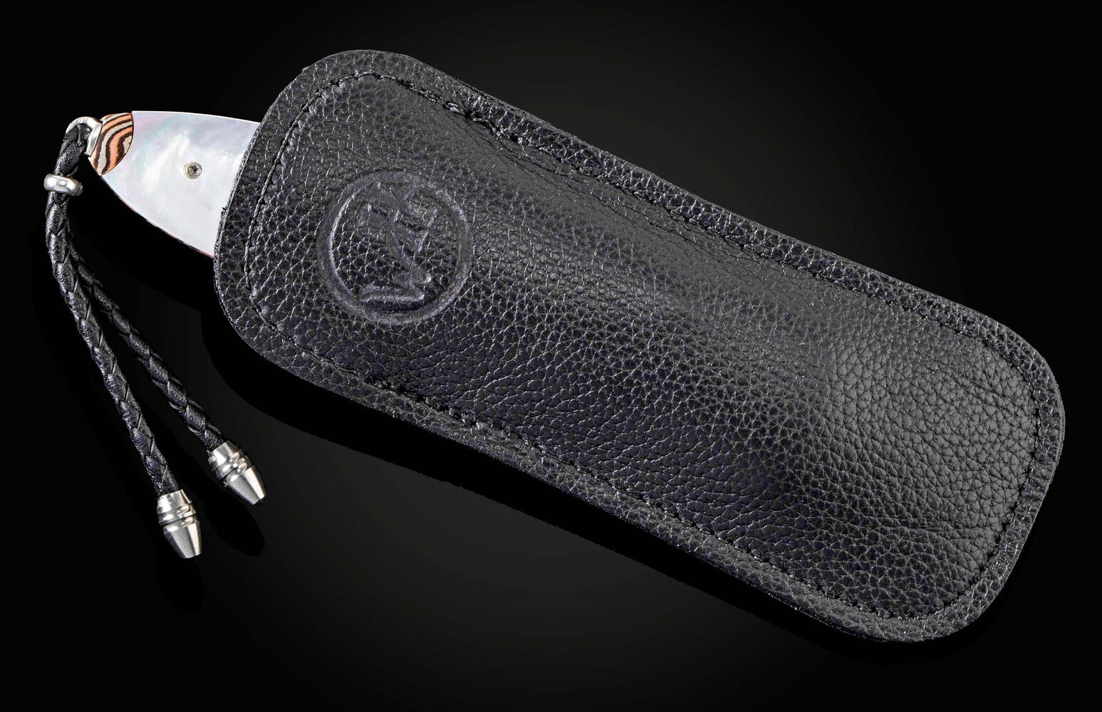William Henry Automatic opening folding knife with mokume gane, mother of pearl and damascus B22 DUNE