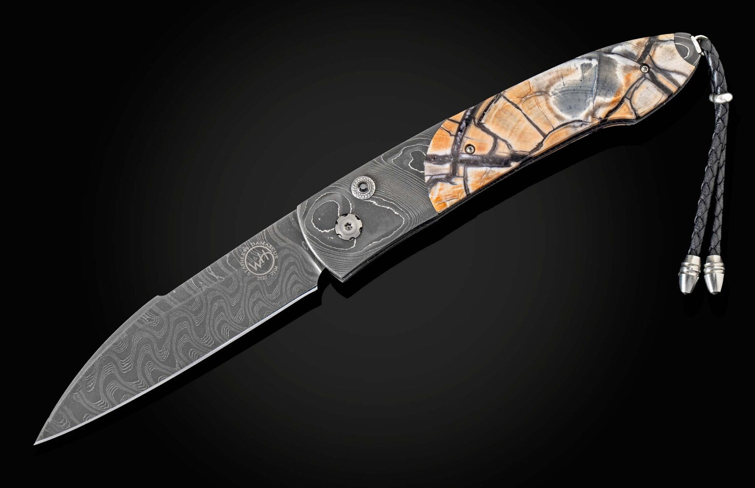 William Henry Automatic opening folding knife with hand-forged damascus and woolly mammoth tusk B22 EPIC