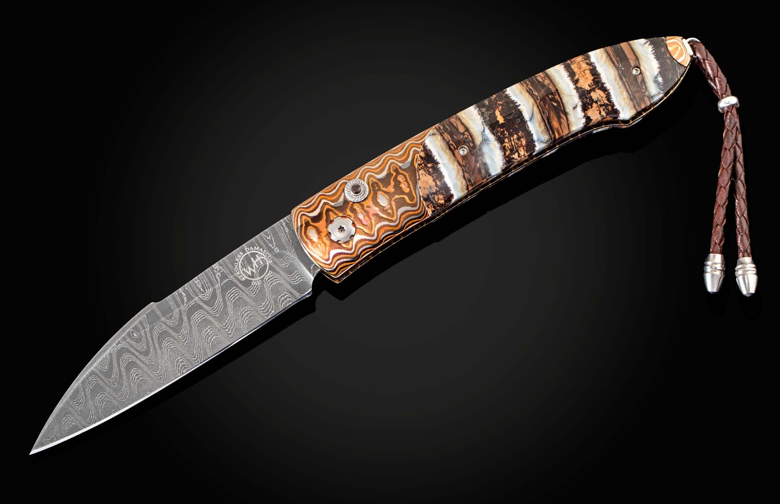 William Henry Automatic opening folding knife with 'Wave' mokume and woolly mammoth tooth B22 MAMMUT