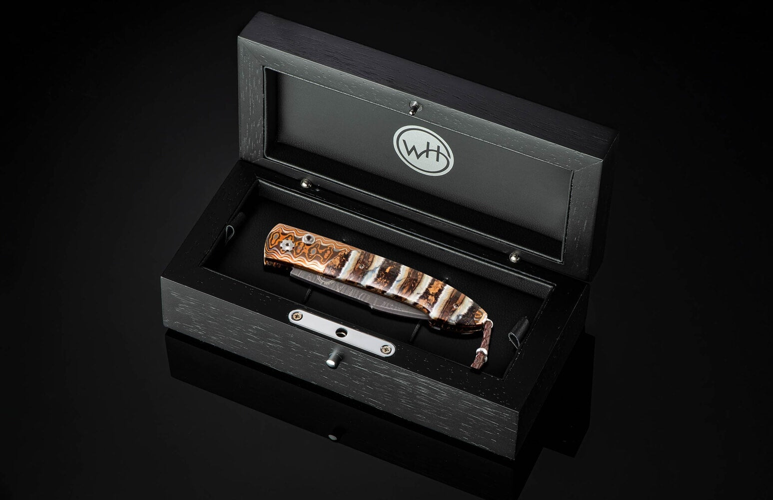 William Henry Automatic opening folding knife with 'Wave' mokume and woolly mammoth tooth B22 MAMMUT