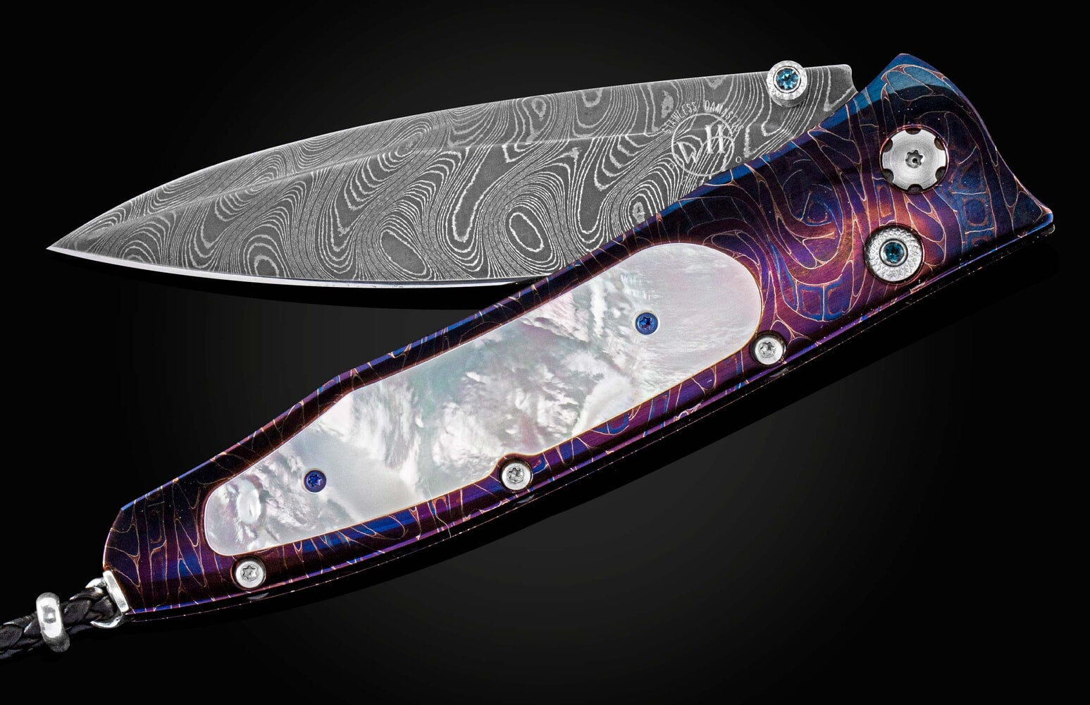 William Henry Pocketknife with hand-forged damascus and mother of pearl B30 BLUE OCEAN