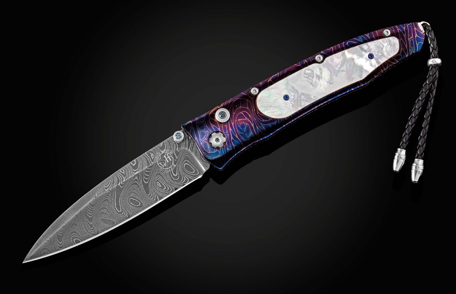 William Henry Pocketknife with hand-forged damascus and mother of pearl B30 BLUE OCEAN