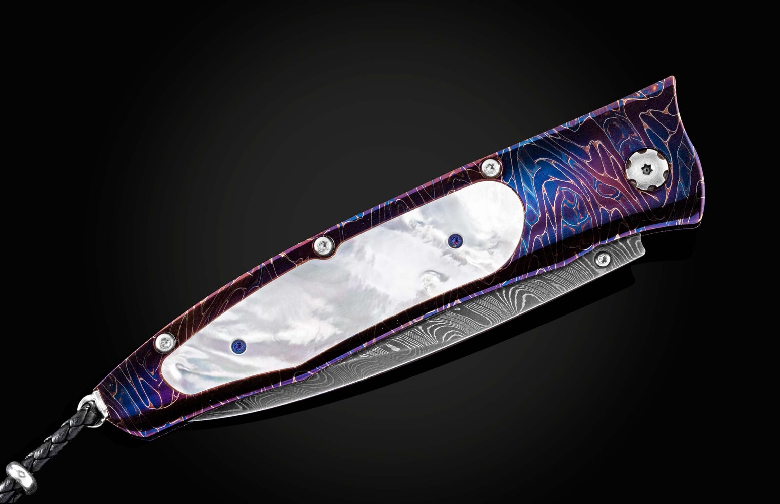 William Henry Pocketknife with hand-forged damascus and mother of pearl B30 BLUE OCEAN