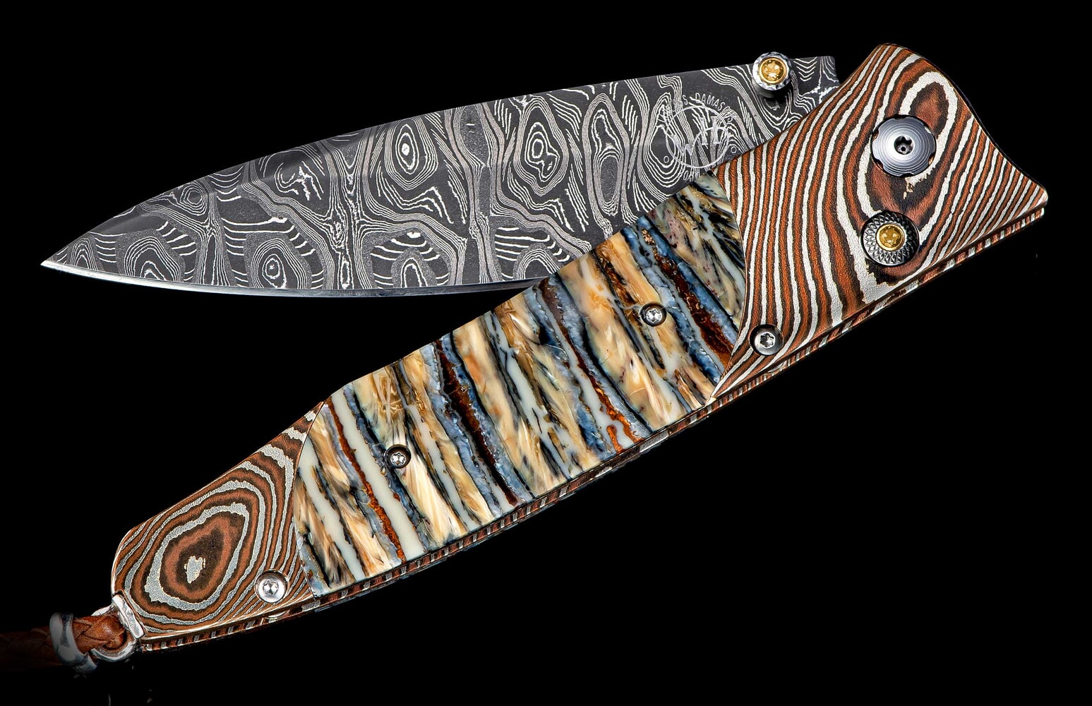 William Henry Pocketknife with mokume gane, damascus, and fossil woolly mammoth tooth B30 RELIC