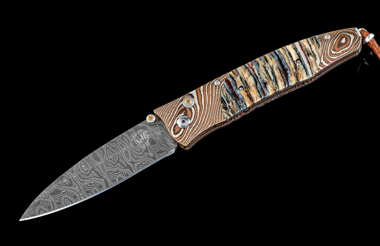 William Henry Pocketknife with mokume gane, damascus, and fossil woolly mammoth tooth B30 RELIC