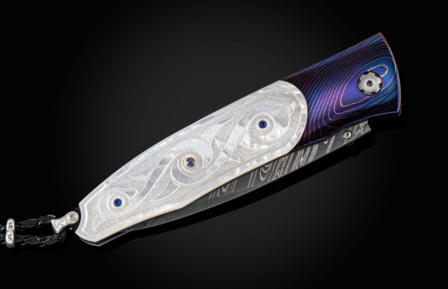 William Henry Hand-forged damascus pocketknife with carved pearl B30 SWIRL