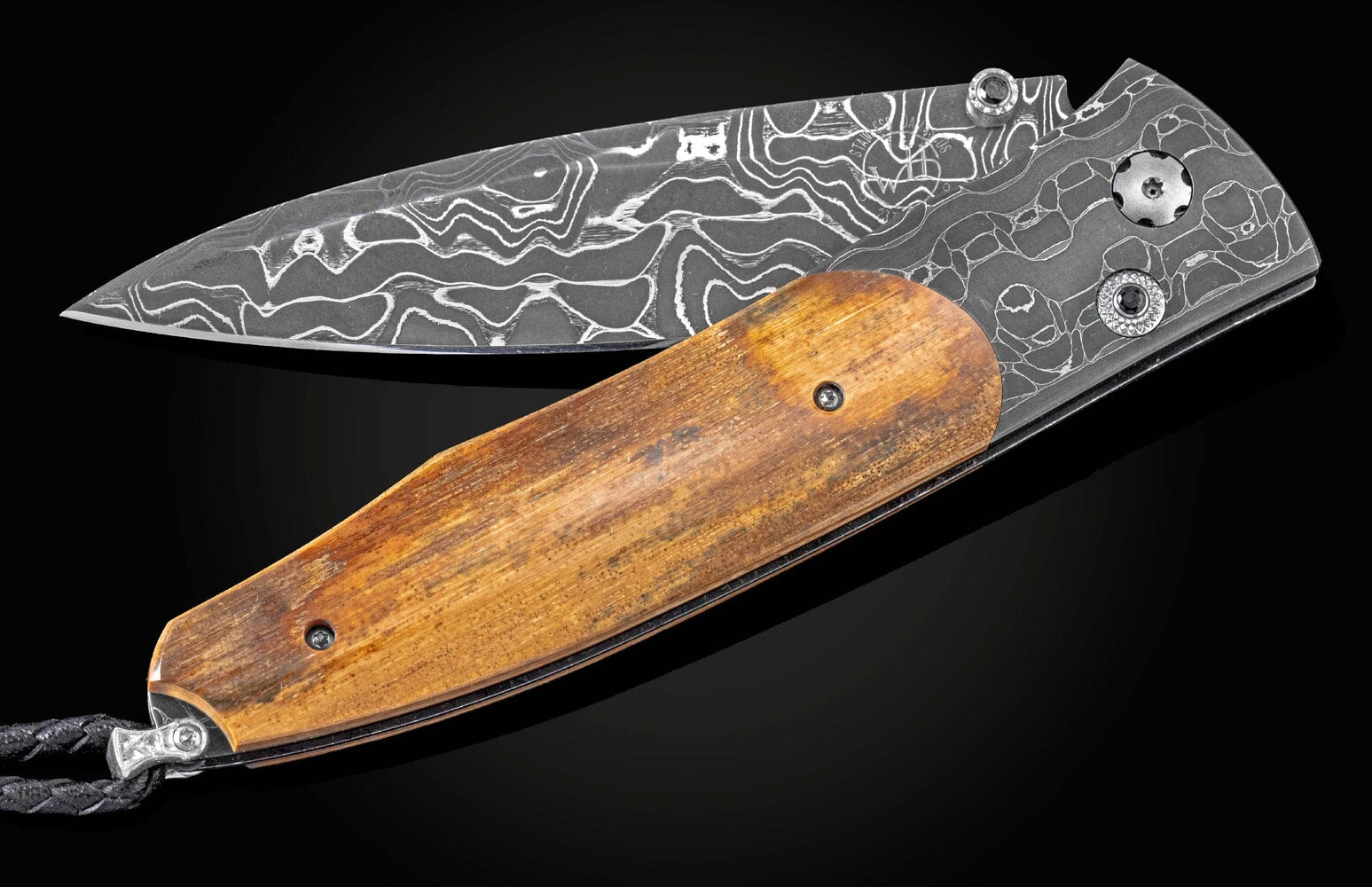 William Henry Pocketknife featuring hand-forged damascus andfossil woolly mammoth tusk bark B30 WRANGEL