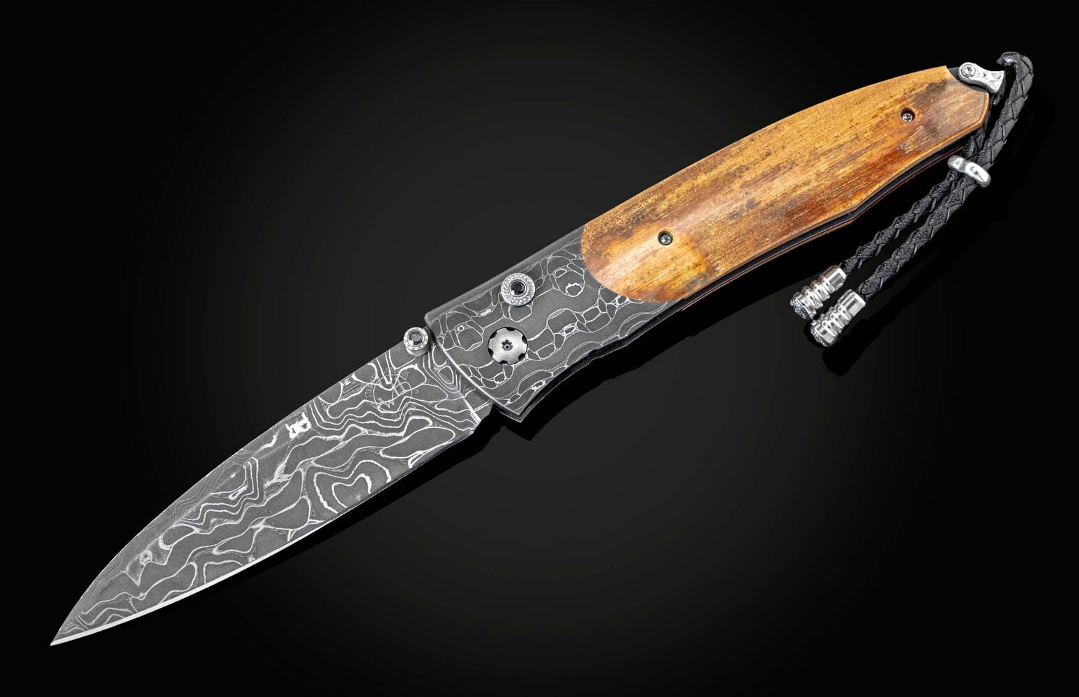 William Henry Pocketknife featuring hand-forged damascus andfossil woolly mammoth tusk bark B30 WRANGEL