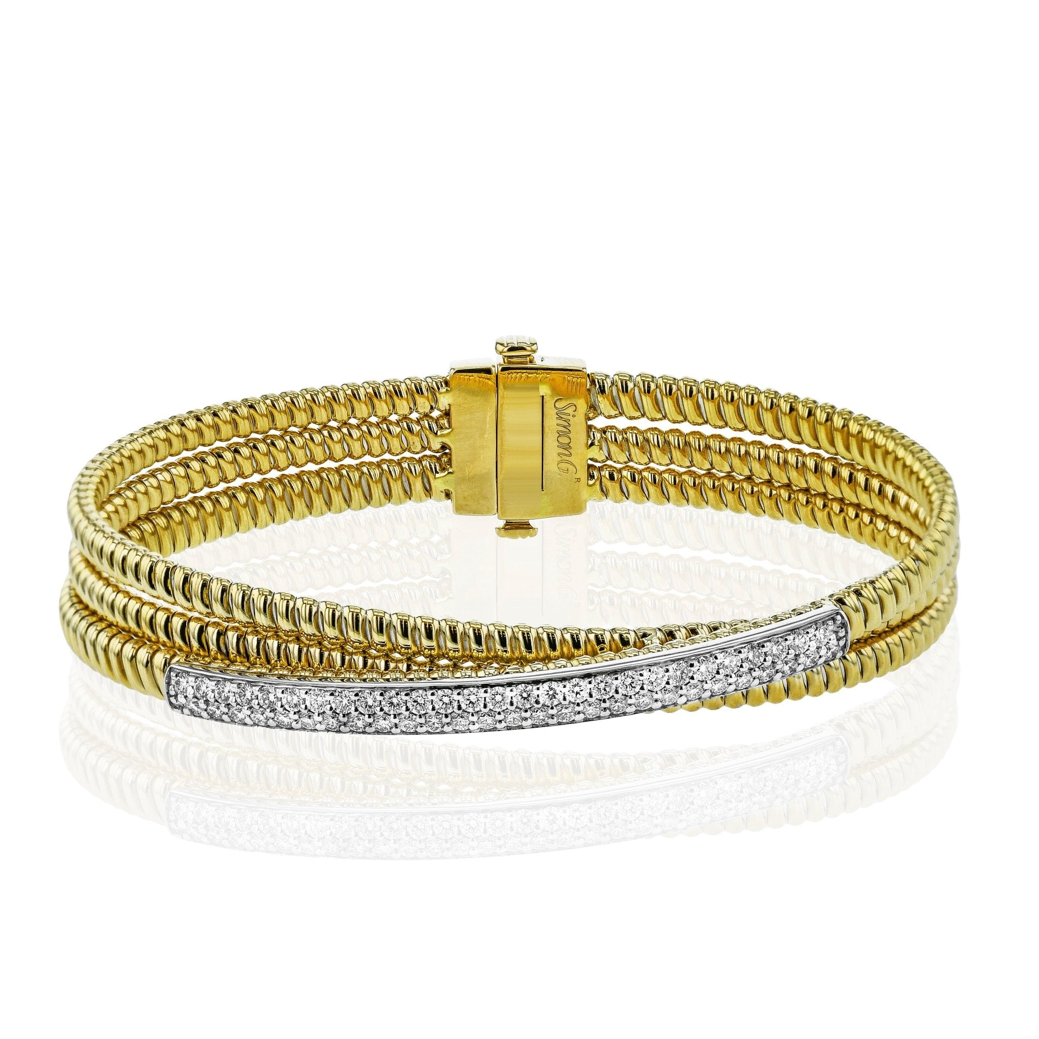 Ribbed Bangle in 18k Gold with Diamonds