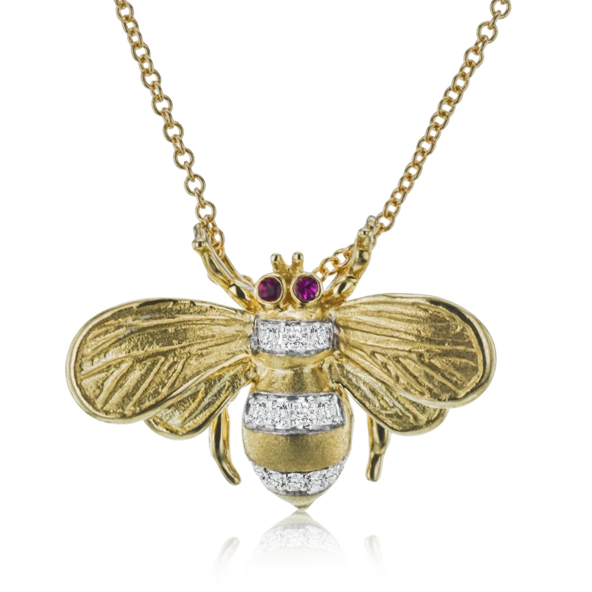 Bee Gemstone Pendant Necklace in 18k Gold with Diamonds