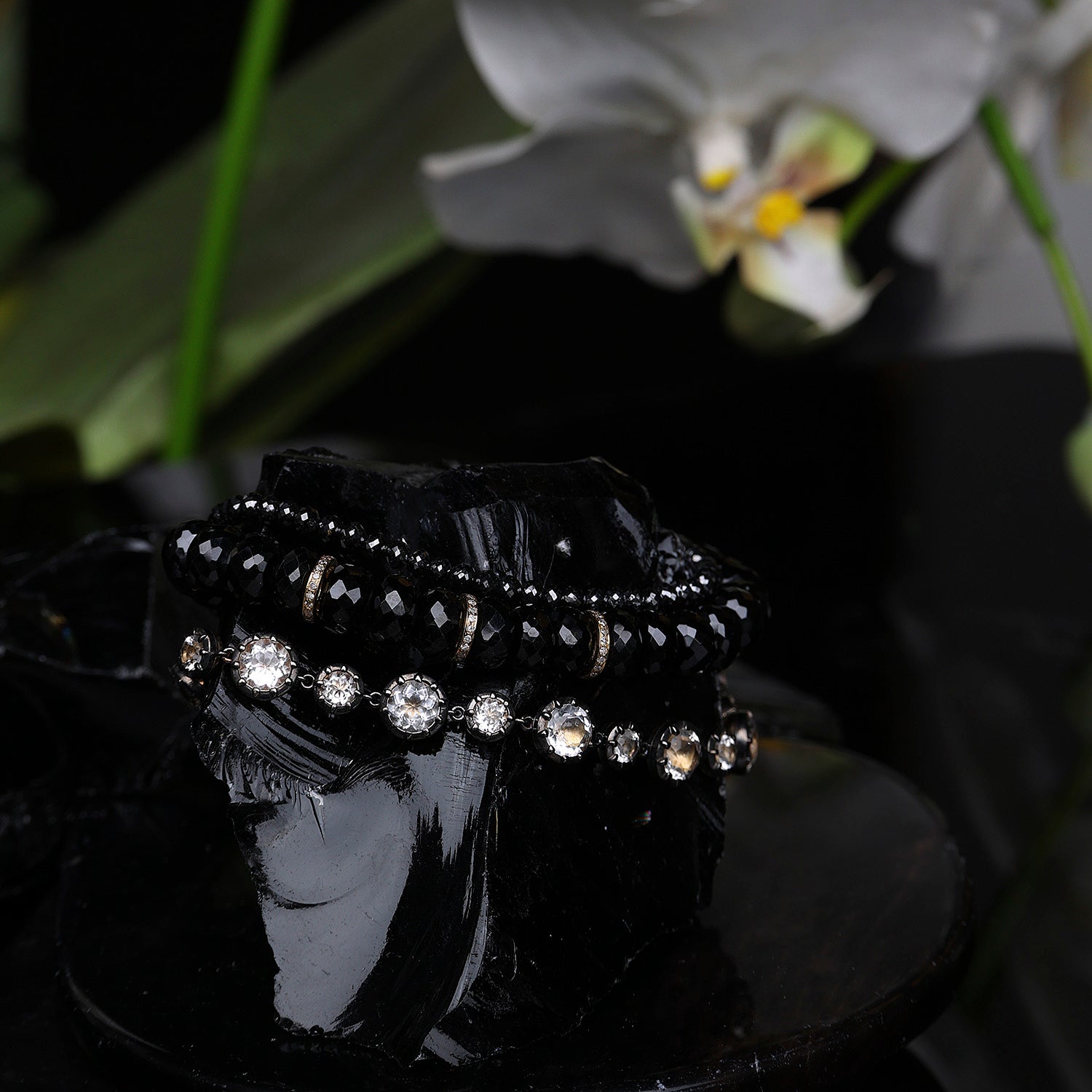 14k Spinel Beaded Bracelet with Diamond Rondelles - 8mm BG001311