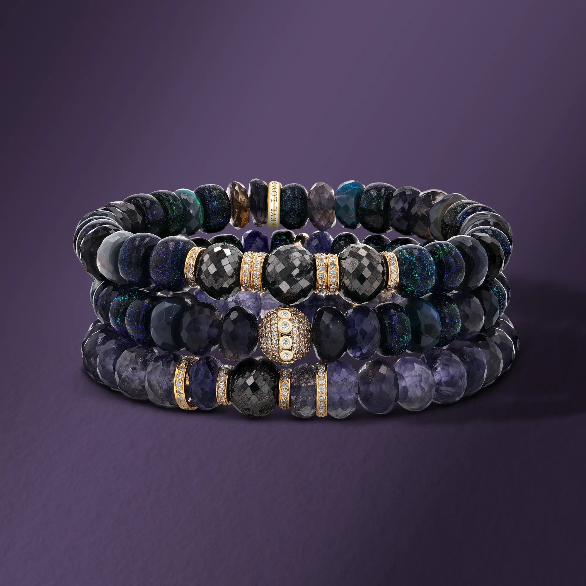 The Nicks Stack - 14k Black Diamond, Opal & Iolite - One of a Kind BNDL41