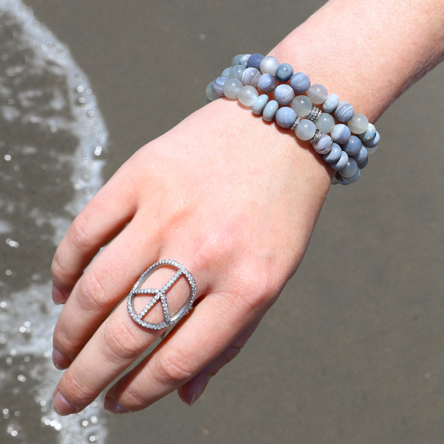 Butterfly Beach Stack - Grey Moonstone, Botswana Agate & Opal - 8mm BNDL19