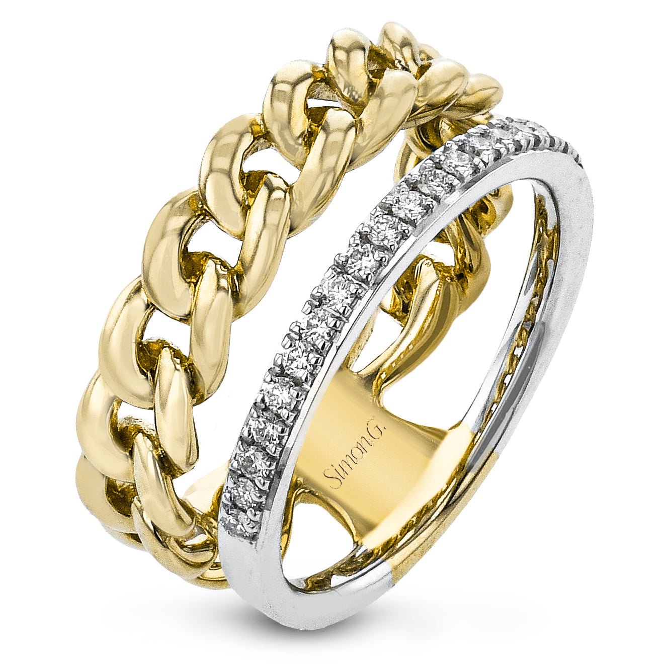 Chain Link Fashion Ring in 18k Gold With Diamonds