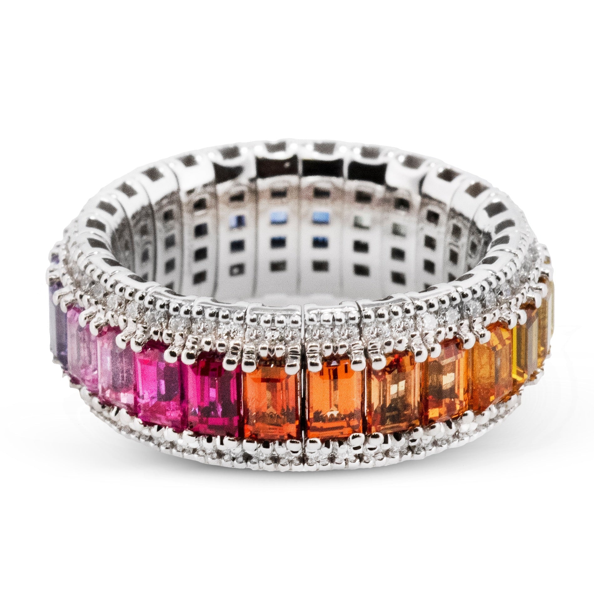 Rainbow Sapphire Color Ring in 18k Gold with Diamonds