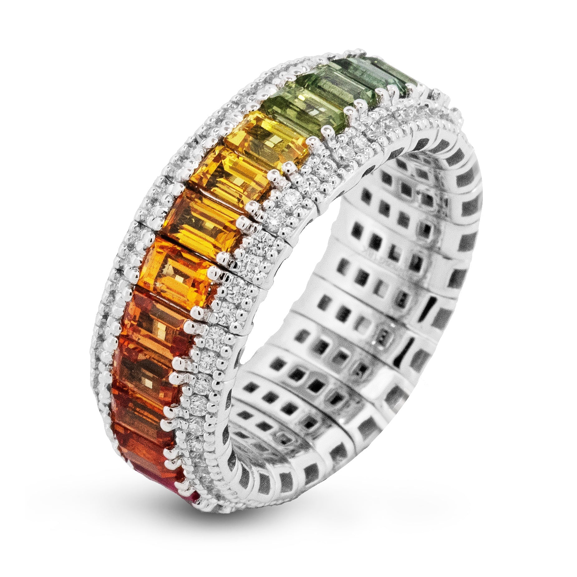 Rainbow Sapphire Color Ring in 18k Gold with Diamonds