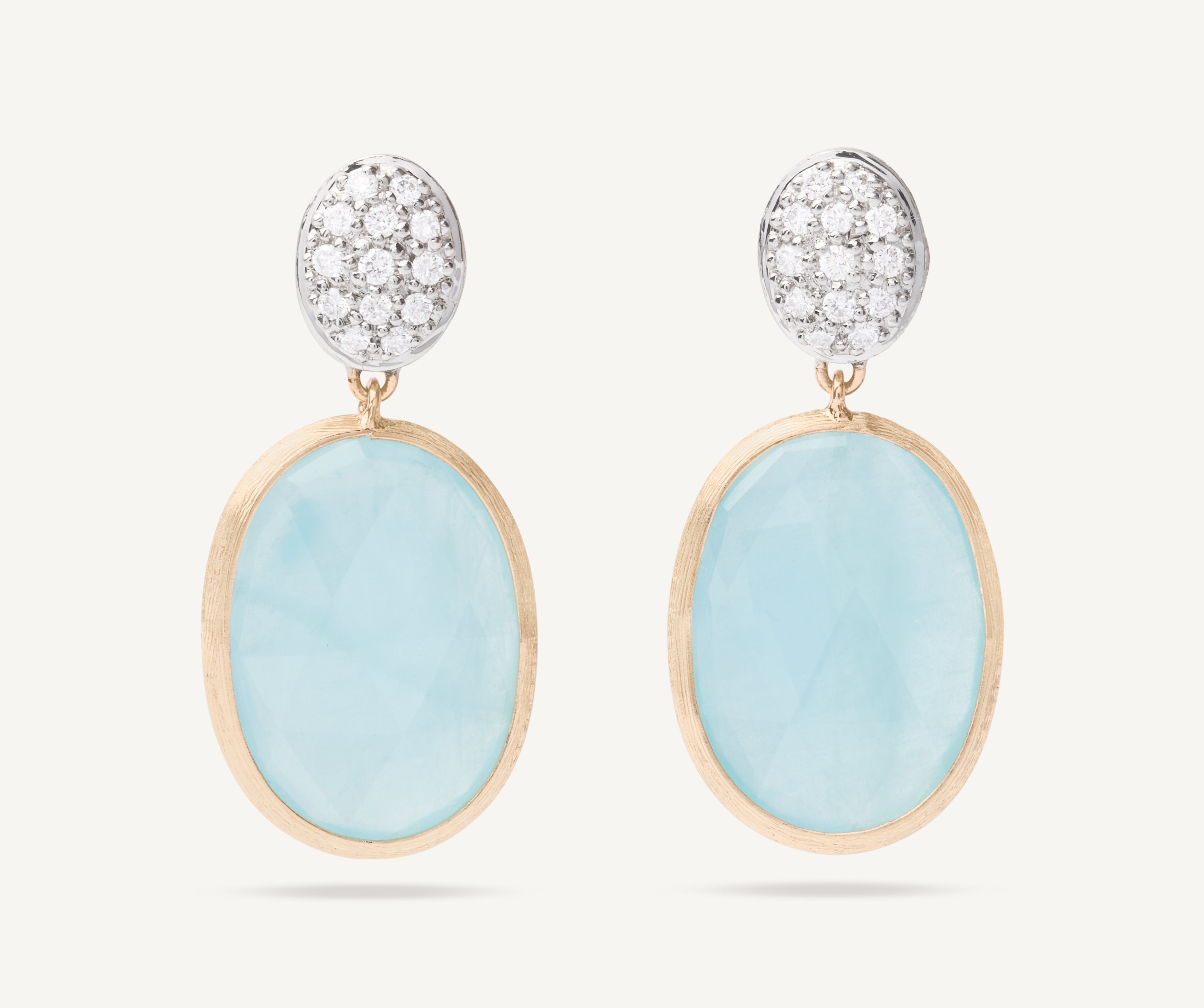 18kt yellow gold double earrings with diamonds and aquamarine