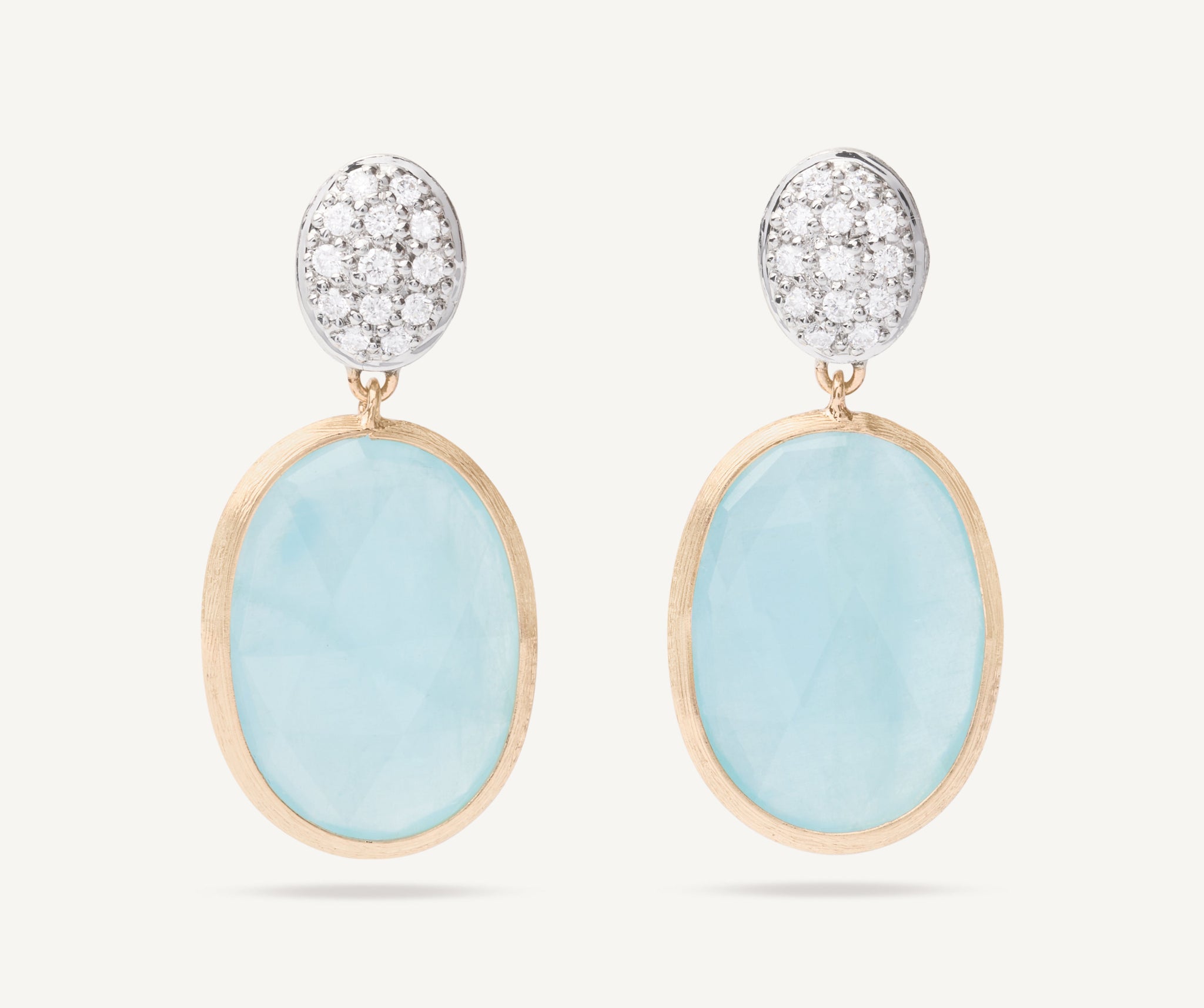18kt yellow gold double earrings with diamonds and aquamarine