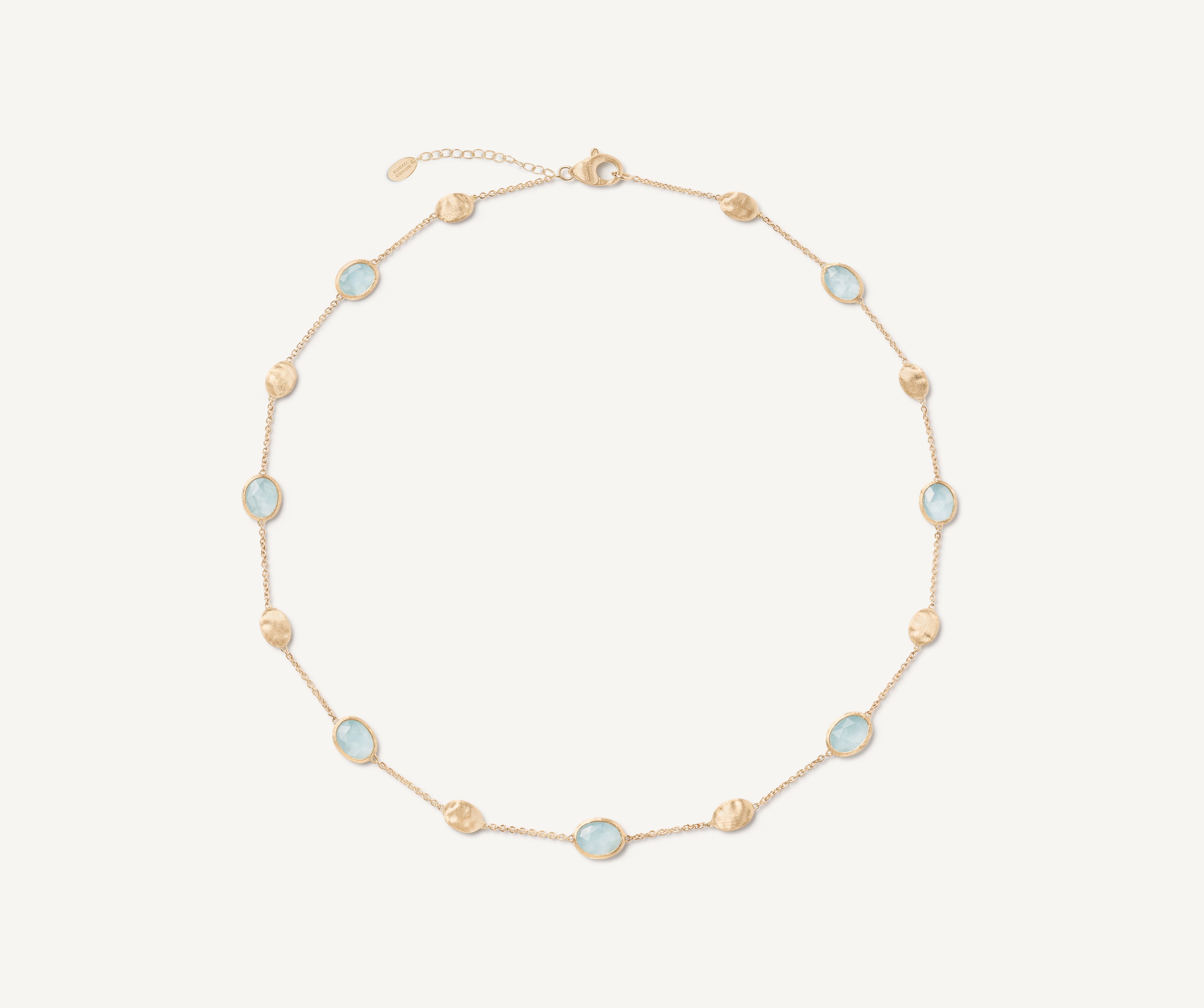18kt yellow gold necklace with oval elements and aquamarine