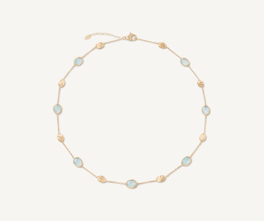 18kt yellow gold necklace with oval elements and aquamarine
