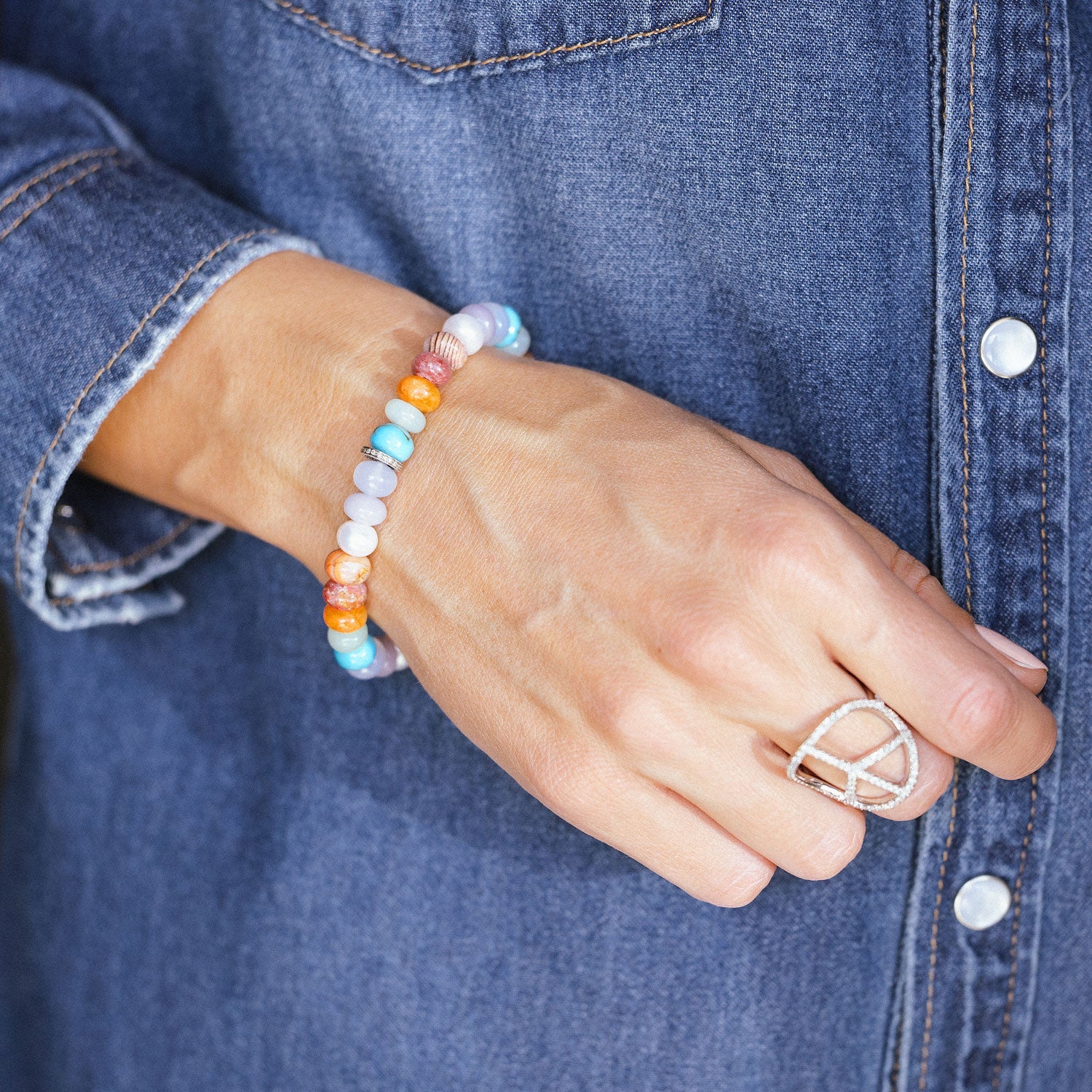 Colors of the Southwest Gemstone Beaded Bracelet with Diamond Rondelle - 8mm B0004042