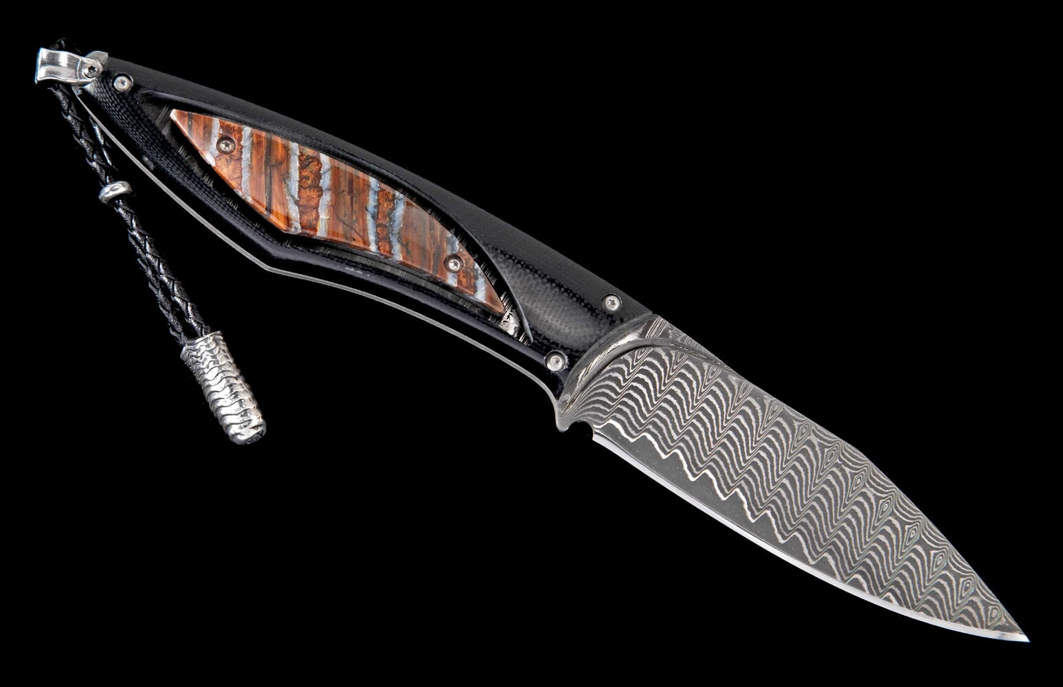 William Henry Fixed-blade carbon fiber knife with fossil mammoth tooth, and damascus blade F28 EPIC