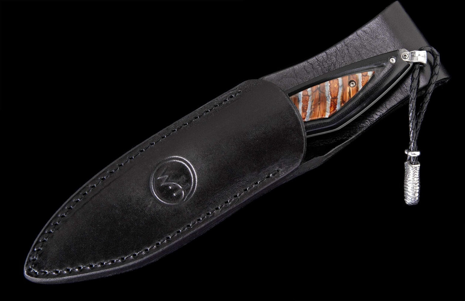 William Henry Fixed-blade carbon fiber knife with fossil mammoth tooth, and damascus blade F28 EPIC