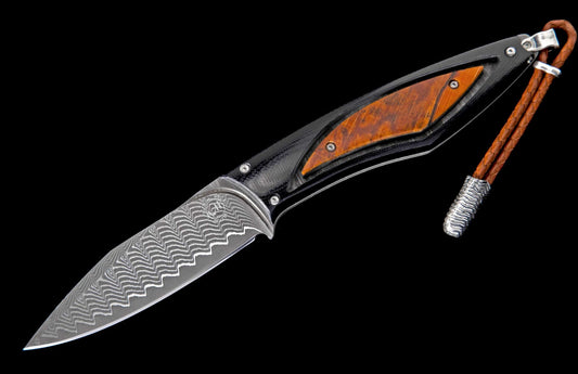 William Henry Fixed-blade G10 knife with spalted beechwood and damascus blade F28 GROVE