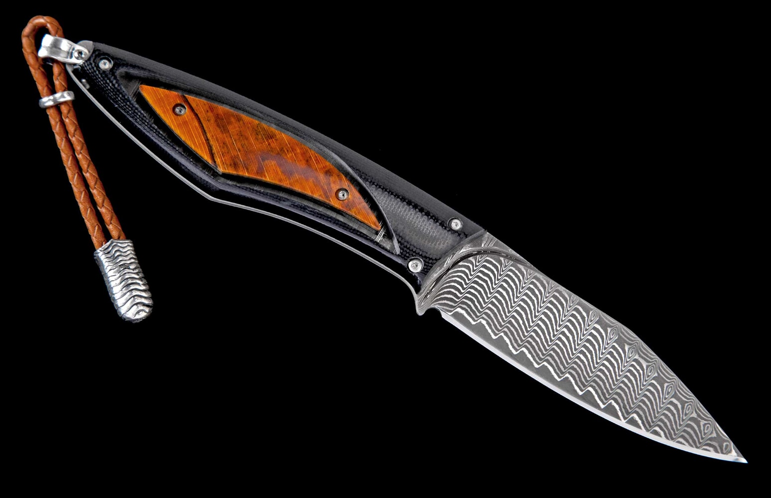 William Henry Fixed-blade G10 knife with spalted beechwood and damascus blade F28 GROVE