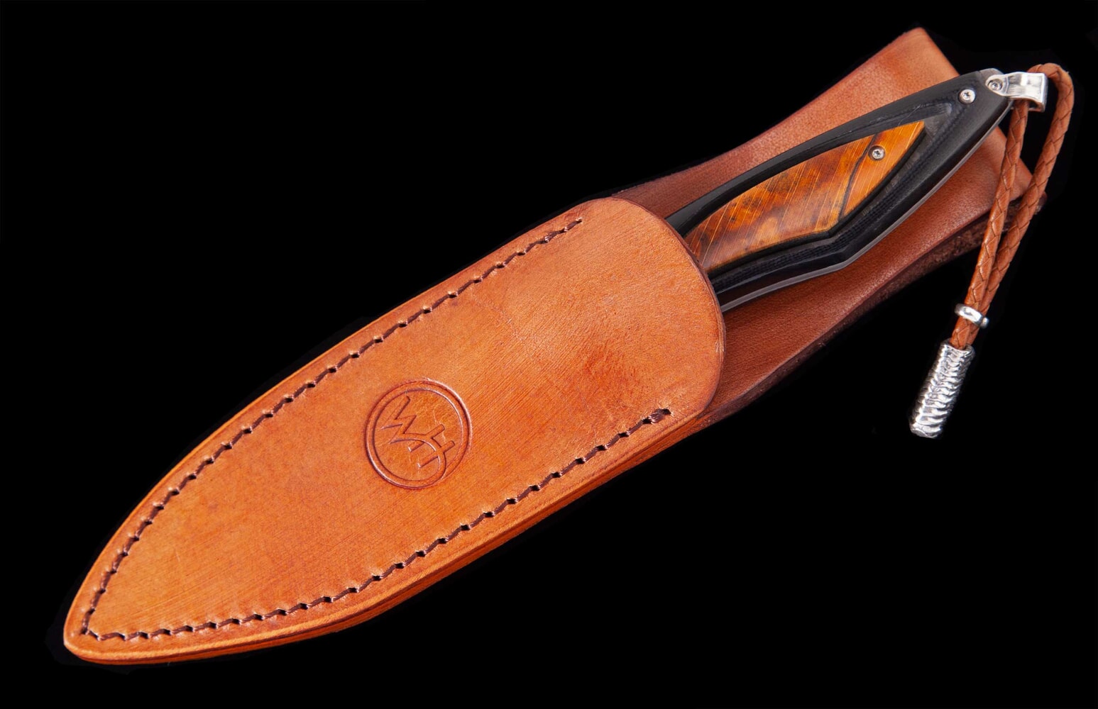 William Henry Fixed-blade G10 knife with spalted beechwood and damascus blade F28 GROVE