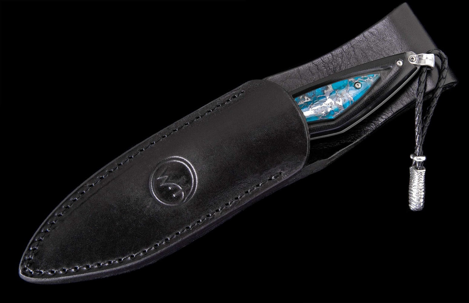 William Henry Fixed-blade carbon fiber knife with kingman turquoise and damascus blade F28 TUCSON