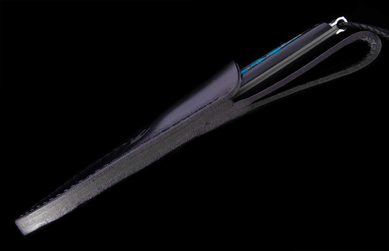 William Henry Fixed-blade carbon fiber knife with kingman turquoise and damascus blade F28 TUCSON