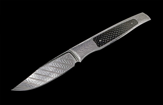 William Henry Fixed-blade damascus knife inlaid with carbon fiber F35 TECHNO
