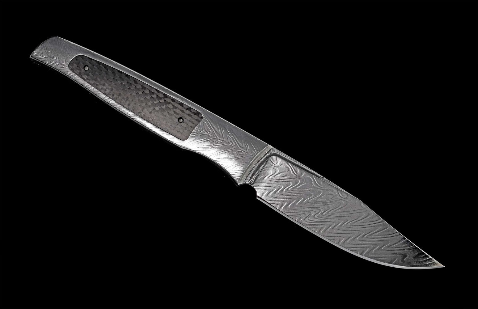William Henry Fixed-blade damascus knife inlaid with carbon fiber F35 TECHNO
