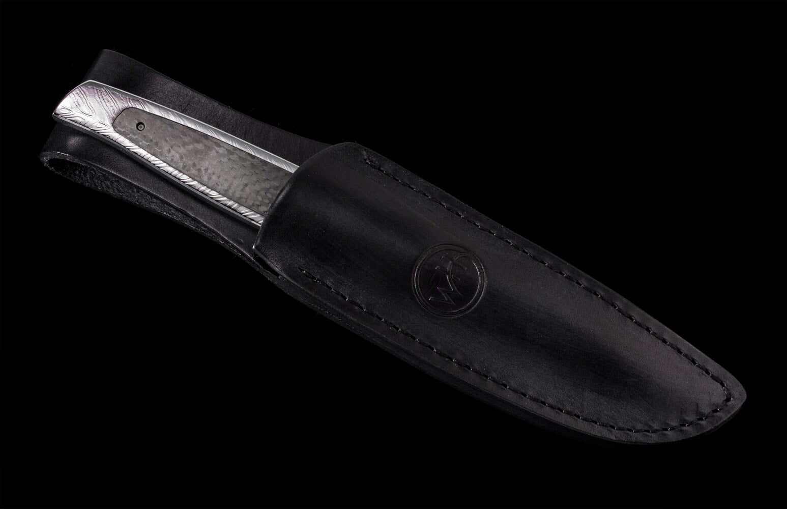 William Henry Fixed-blade damascus knife inlaid with carbon fiber F35 TECHNO