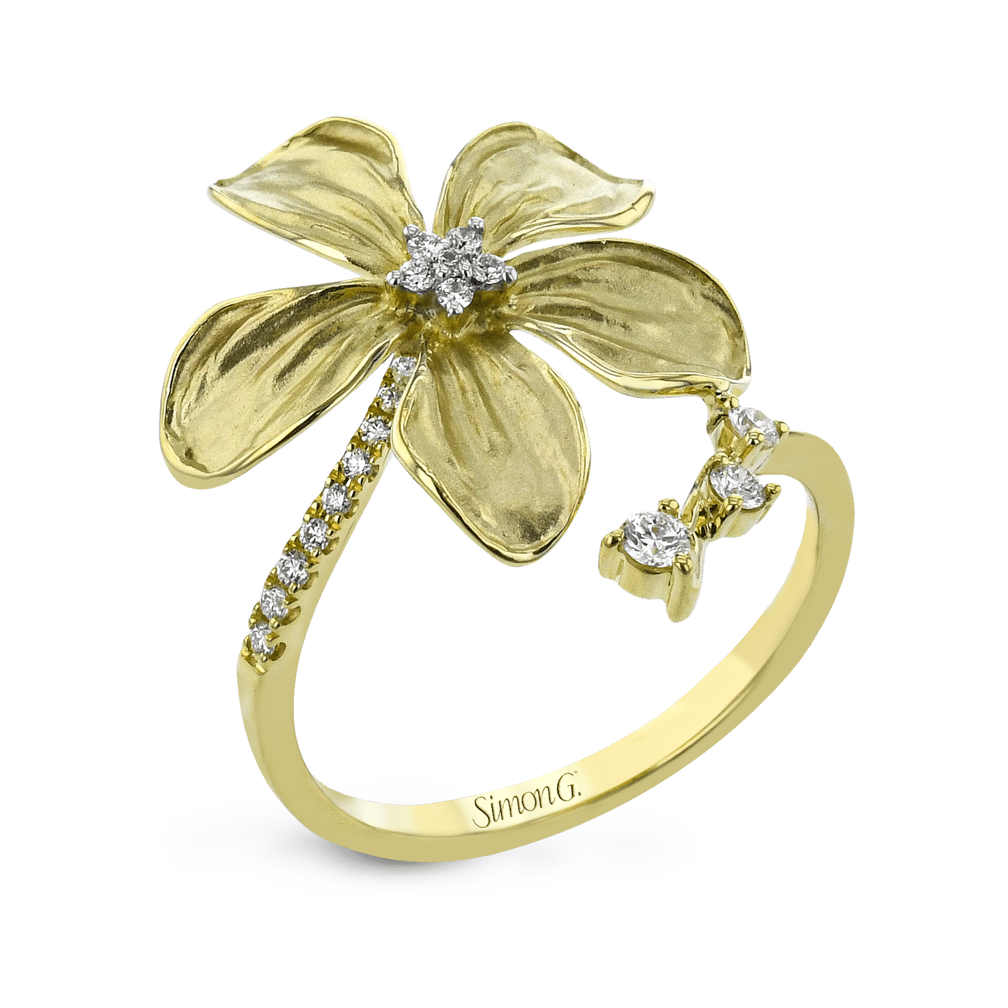 Flower Fashion Ring In 18k Gold With Diamonds