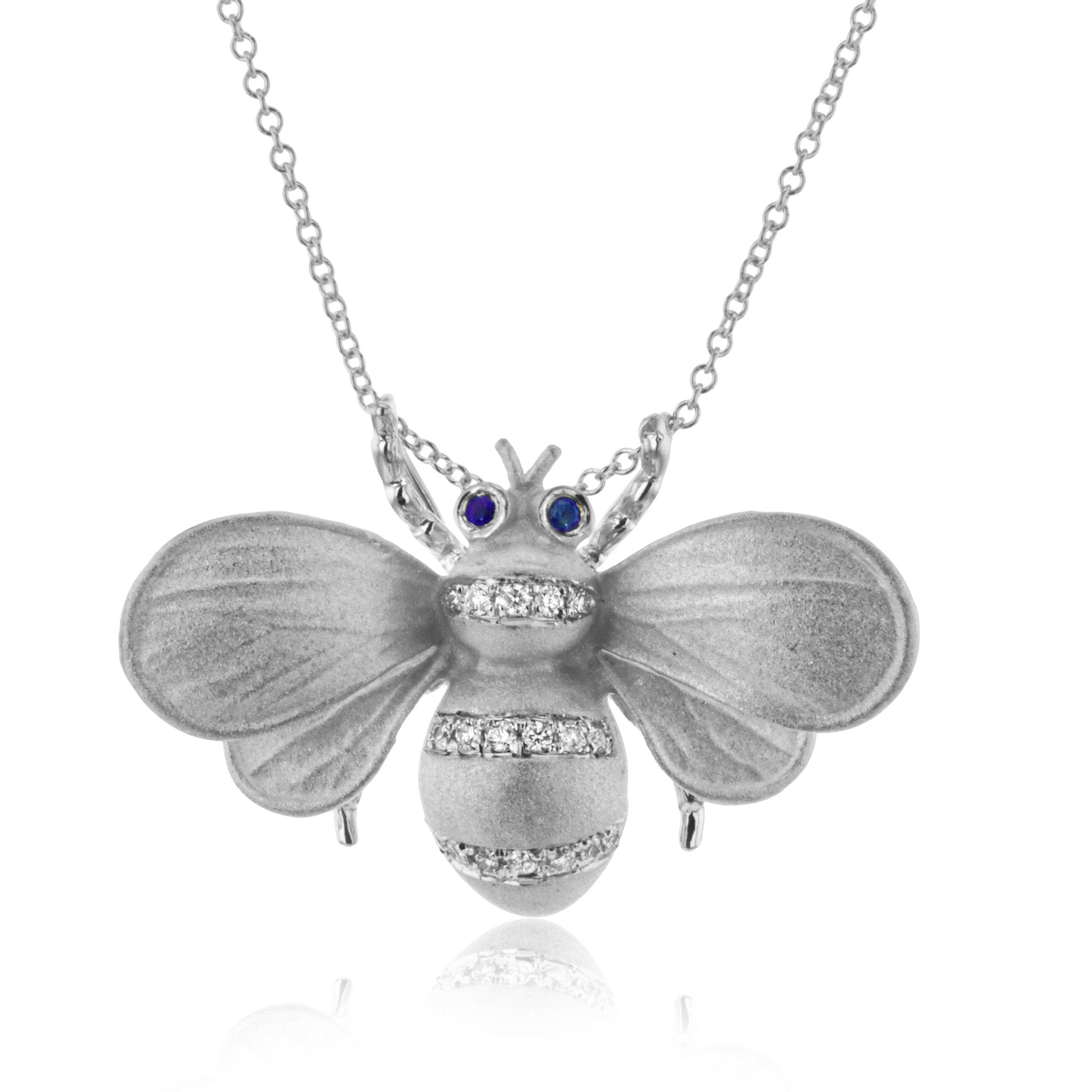 Gemstone Bee Pendant Necklace in 18k Gold with Diamonds