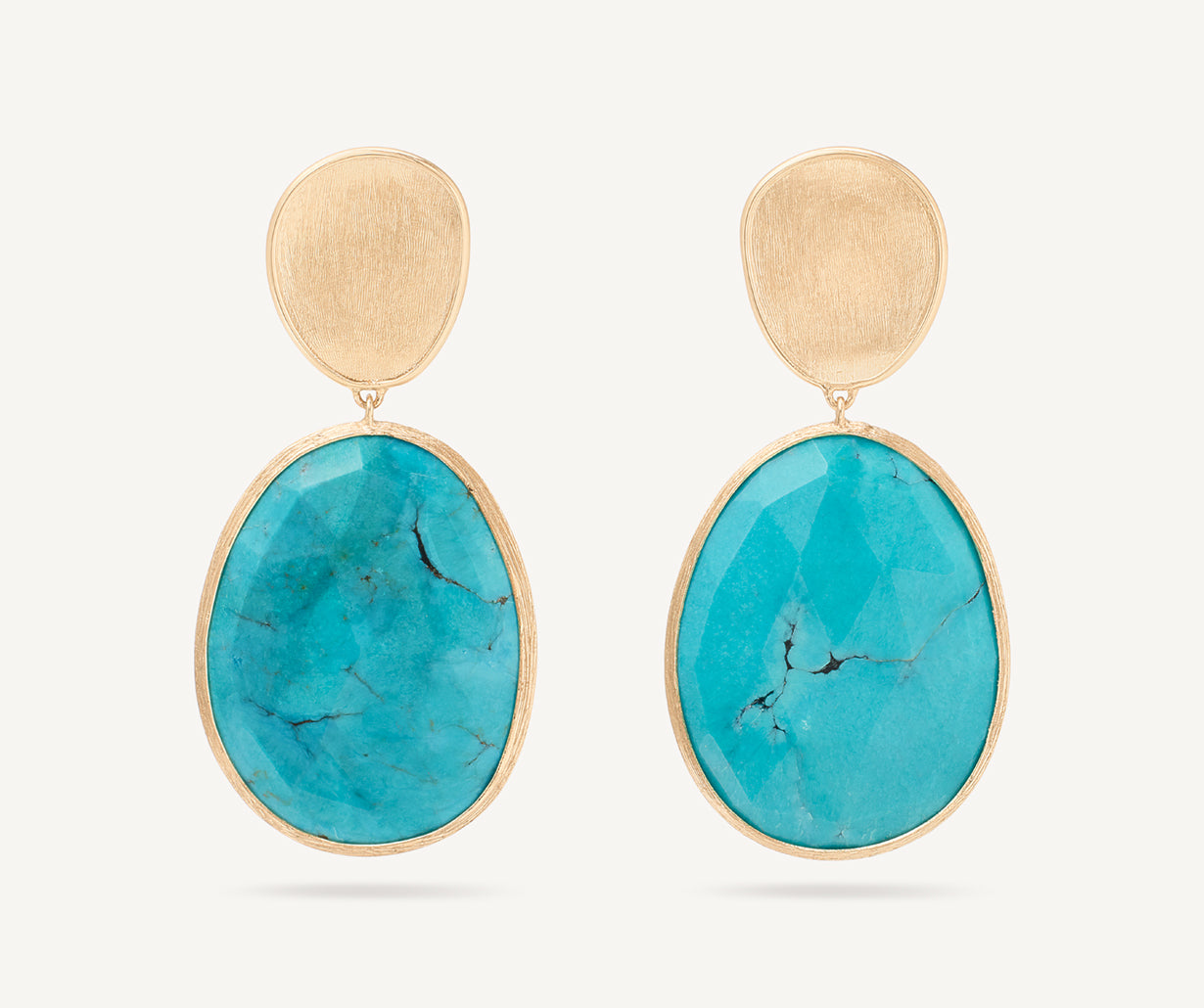18K Yellow Gold Double Drop Turquoise Gemstone Earrings