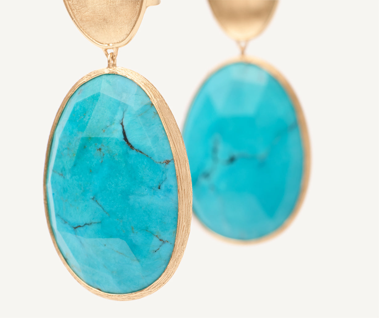 18K Yellow Gold Double Drop Turquoise Gemstone Earrings