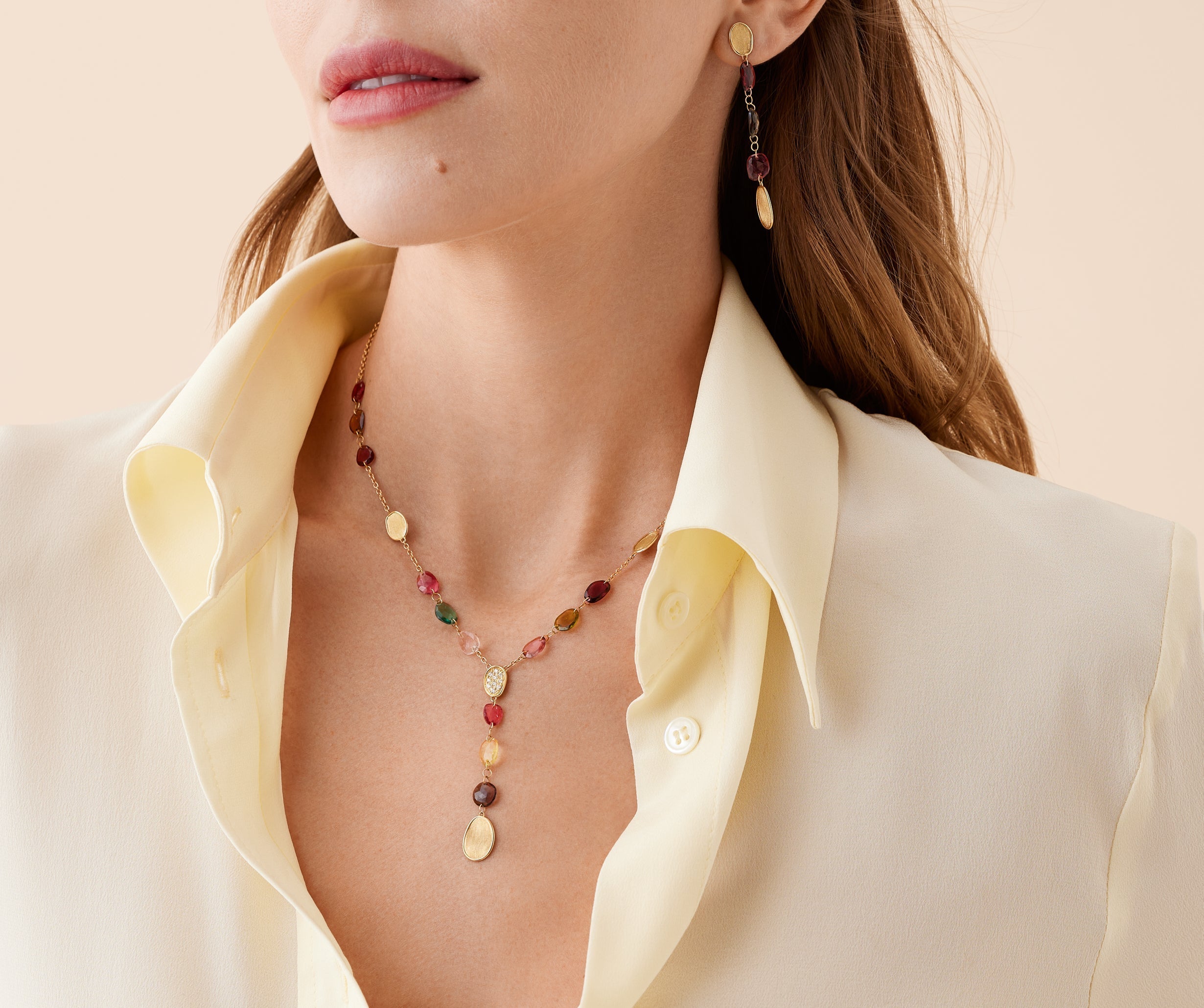 18K Yellow Gold Lariat Tourmaline Necklace