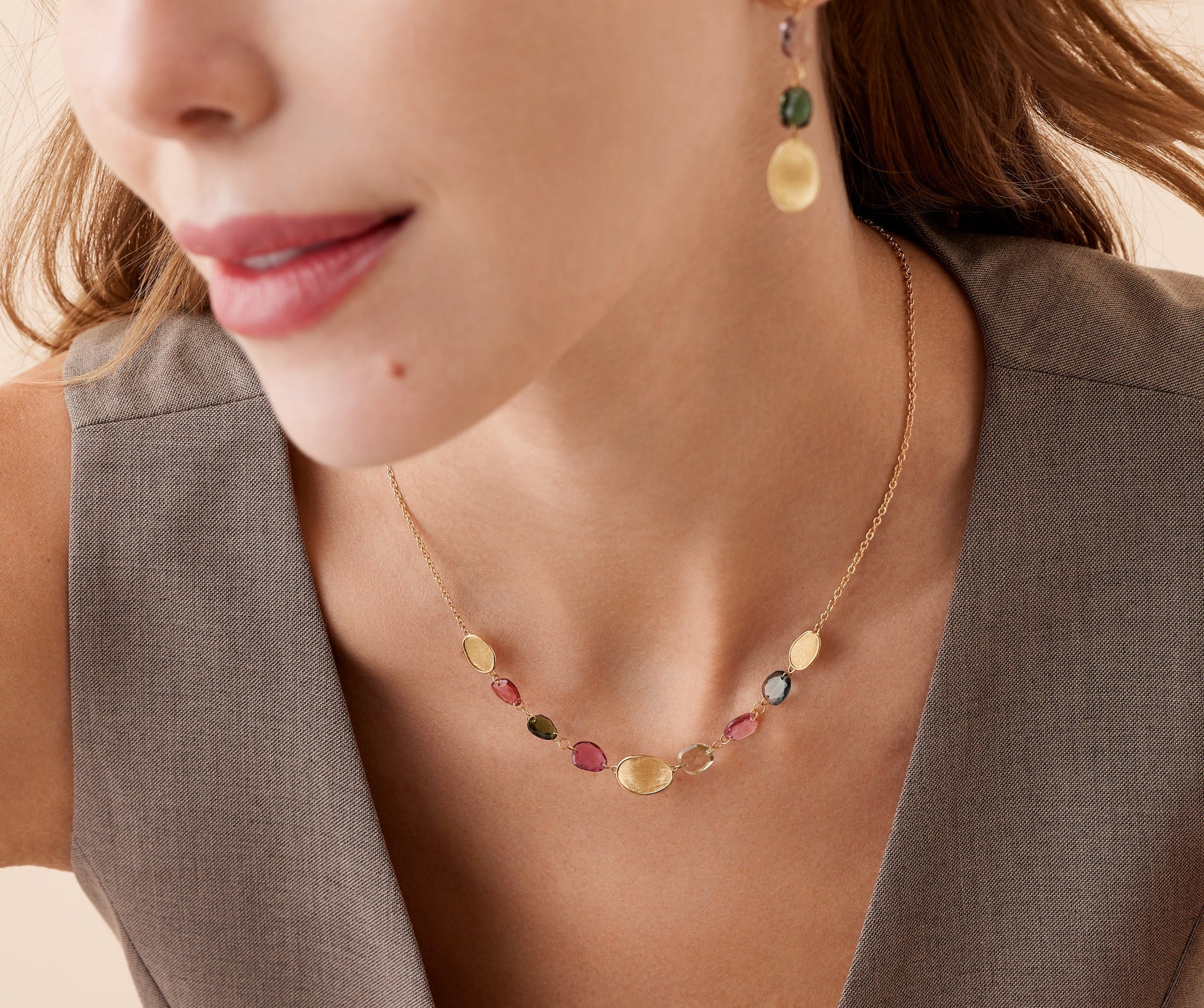 18K Yellow Gold Lightweight Tourmaline Necklace