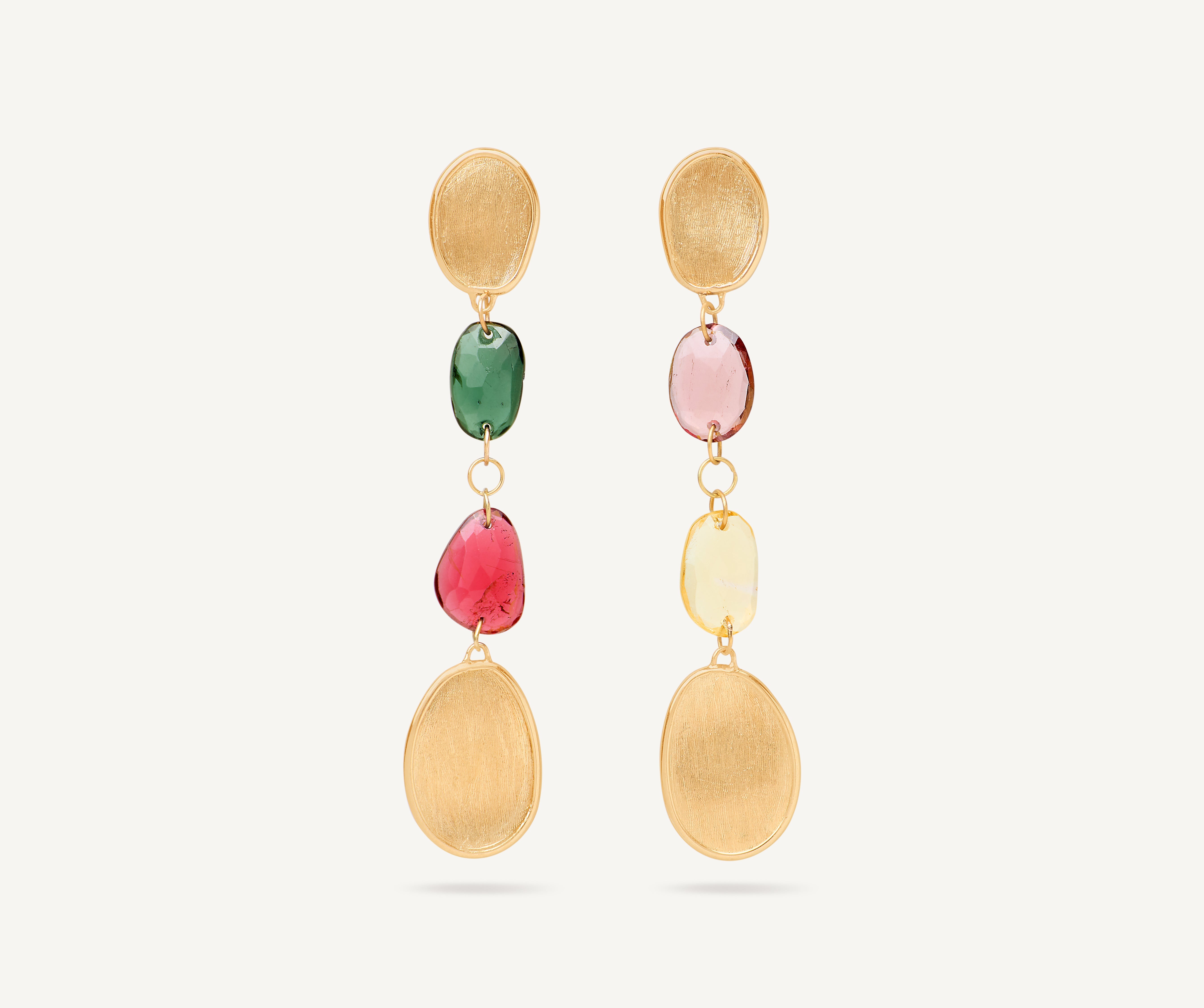 18K Yellow Gold Mixed Tourmaline Drop Earrings