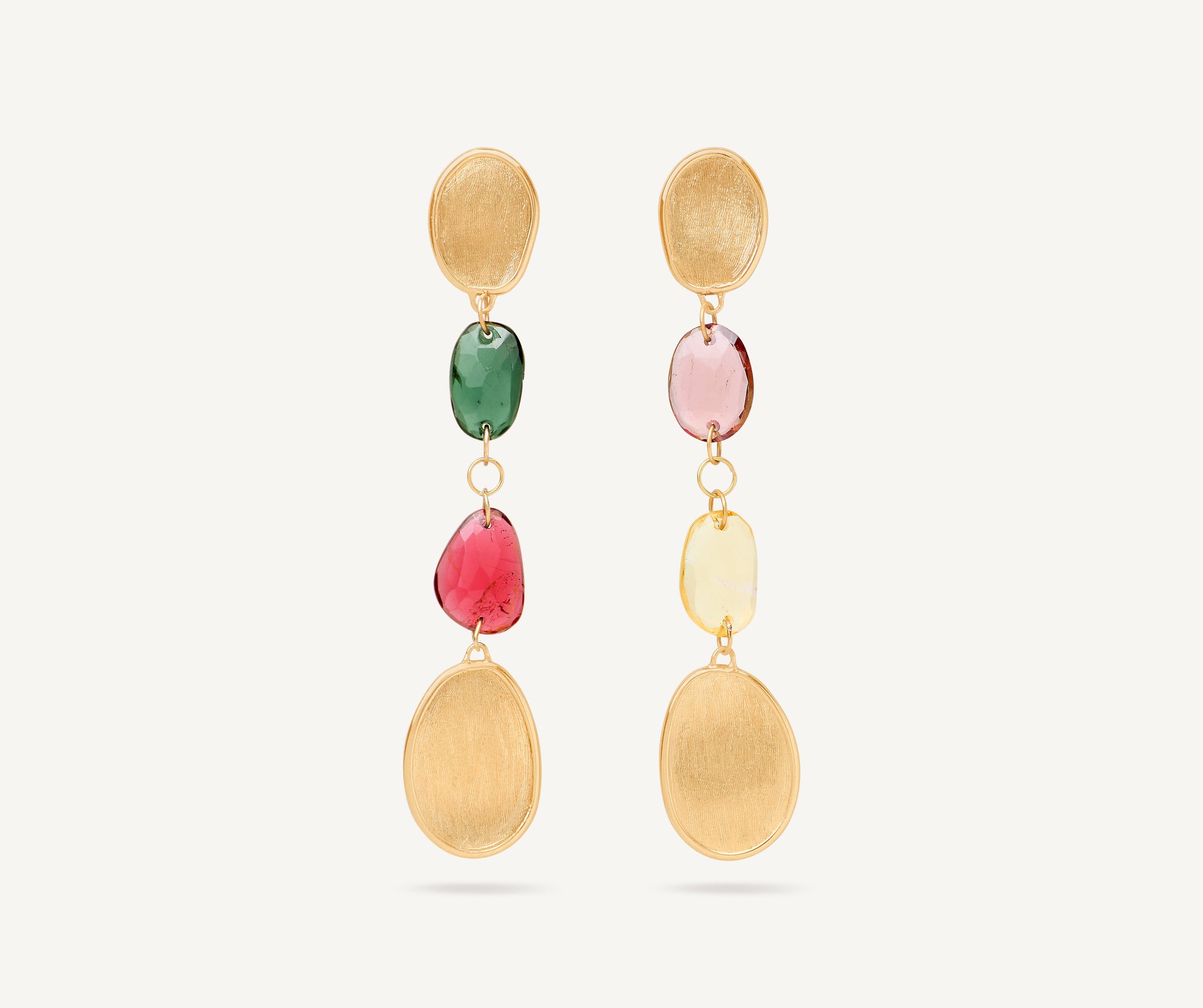 18K Yellow Gold Mixed Tourmaline Drop Earrings