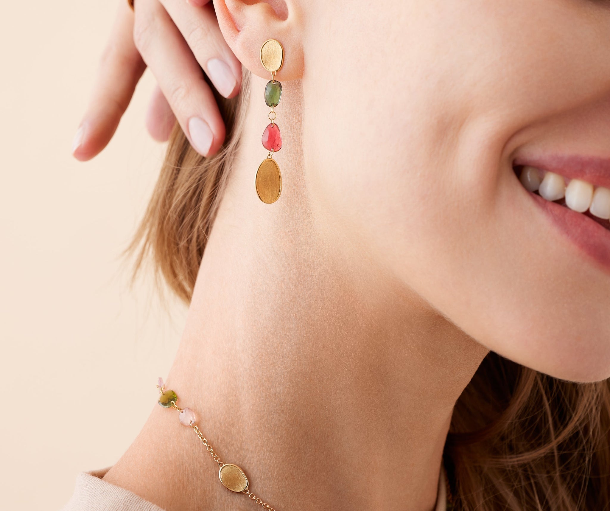 18K Yellow Gold Mixed Tourmaline Drop Earrings