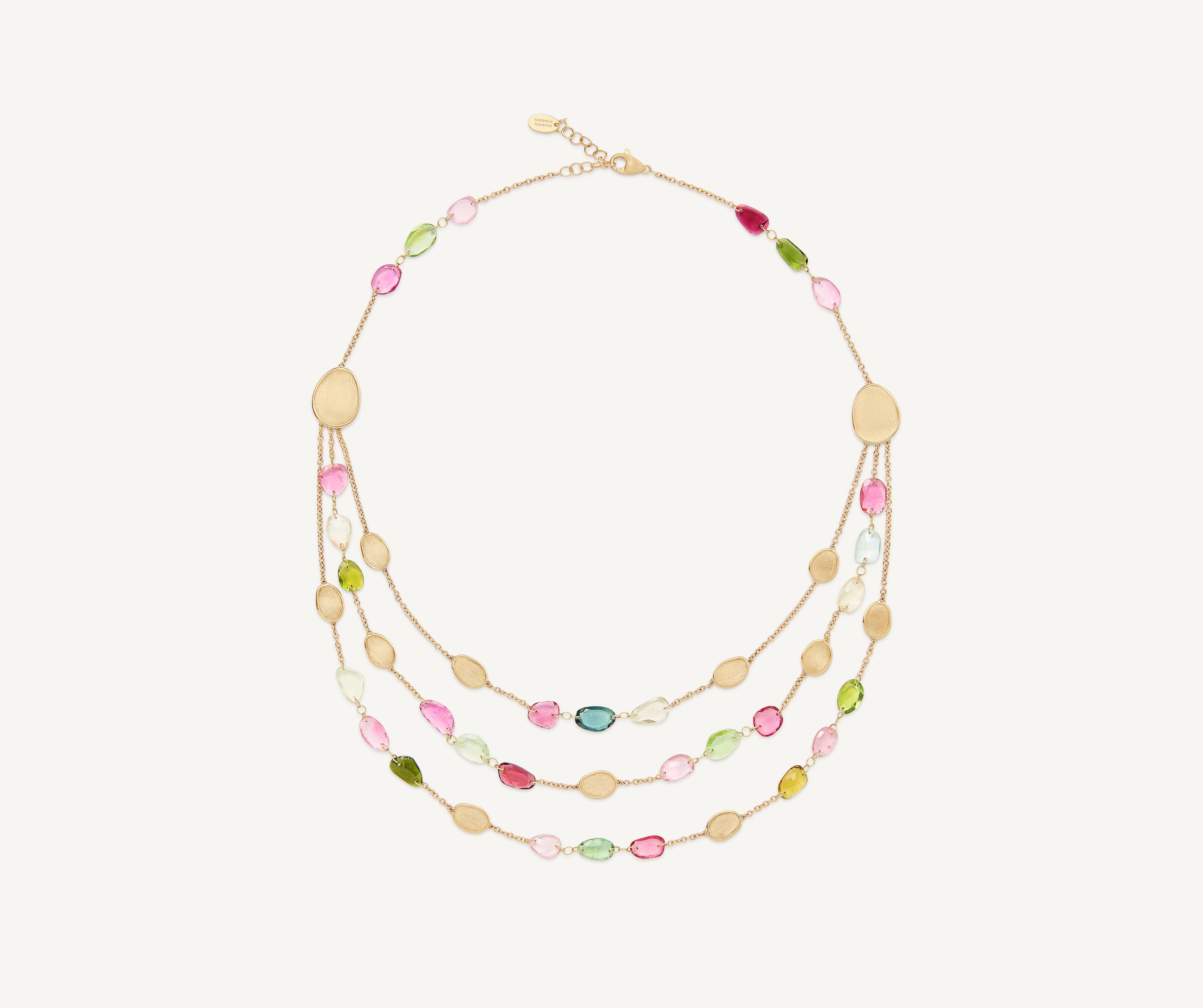18K Yellow Gold Three-Strand Tourmaline Necklace