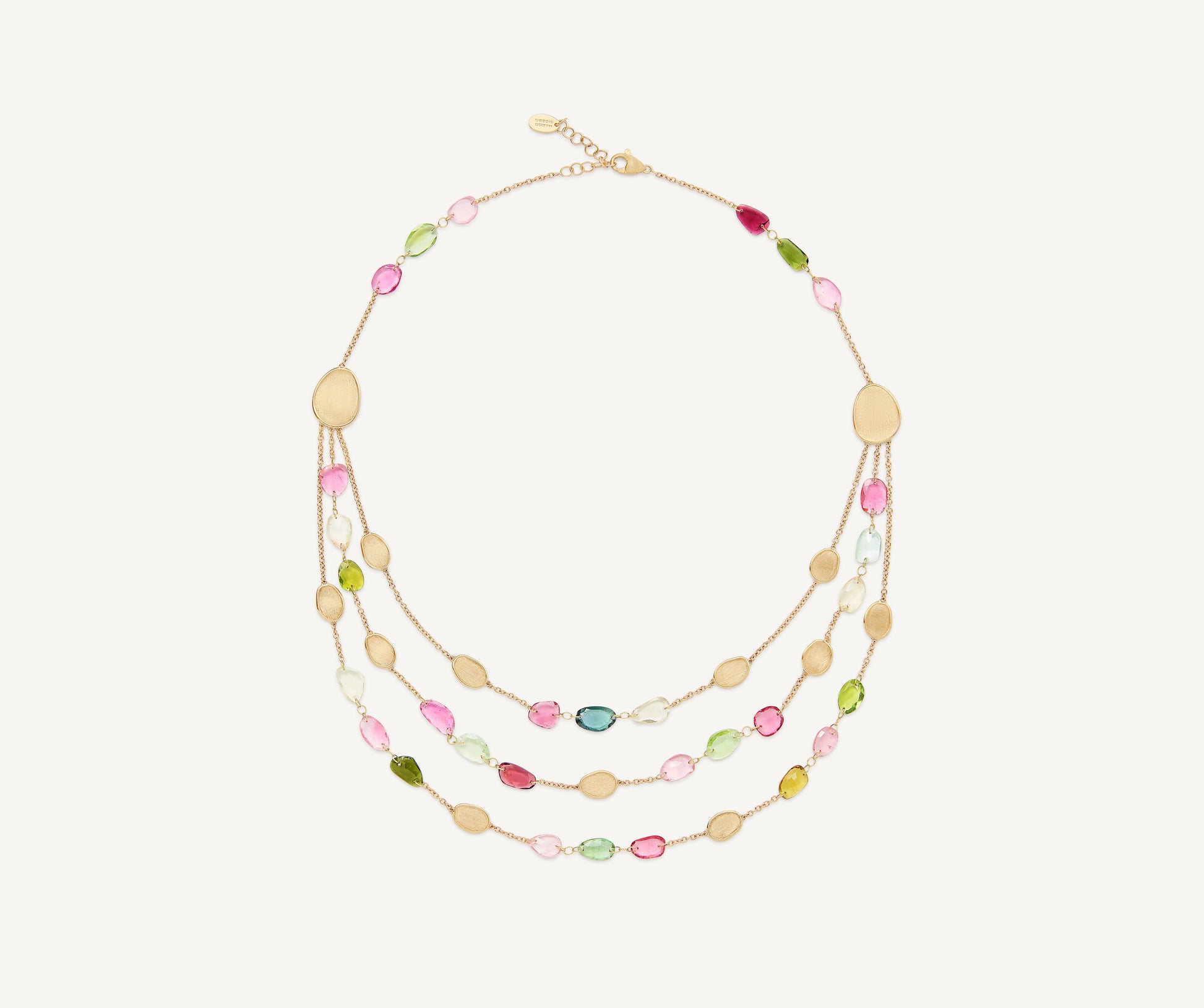 18K Yellow Gold Three-Strand Tourmaline Necklace